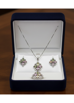 Peridot Morganit Lab Topaz ve Ametist Taşlı Gümüş Set