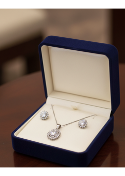 Oval Motif Taşlı Gümüş Set