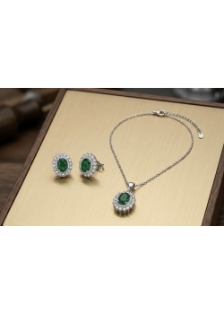 Peridot Taşlı Oval Motif Gümüş Set