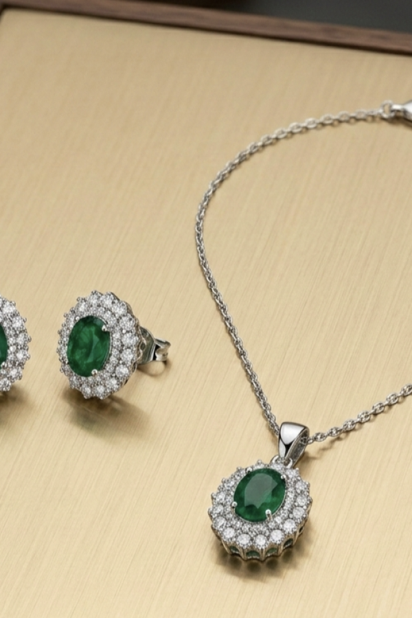 Peridot Taşlı Oval Motif Gümüş Set