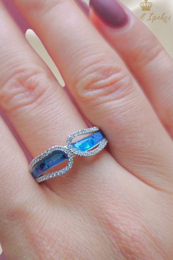 Opal Taşlı Düz Motif Gümüş Yüzük