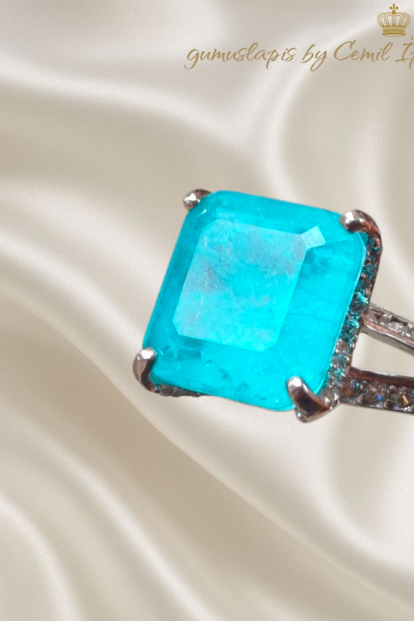 Lab Paraiba Turmalin Taşlı Gümüş Yüzük 