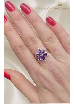 Ametist Taşlı Çiçek Motif Gümüş Yüzük