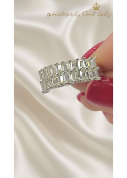 Laboratuvar Pırlantası Taşlı Açık Sarı Renk Gümüş Yüzük 