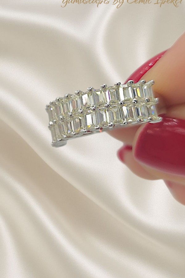 Laboratuvar Pırlantası Taşlı Açık Sarı Renk Gümüş Yüzük 