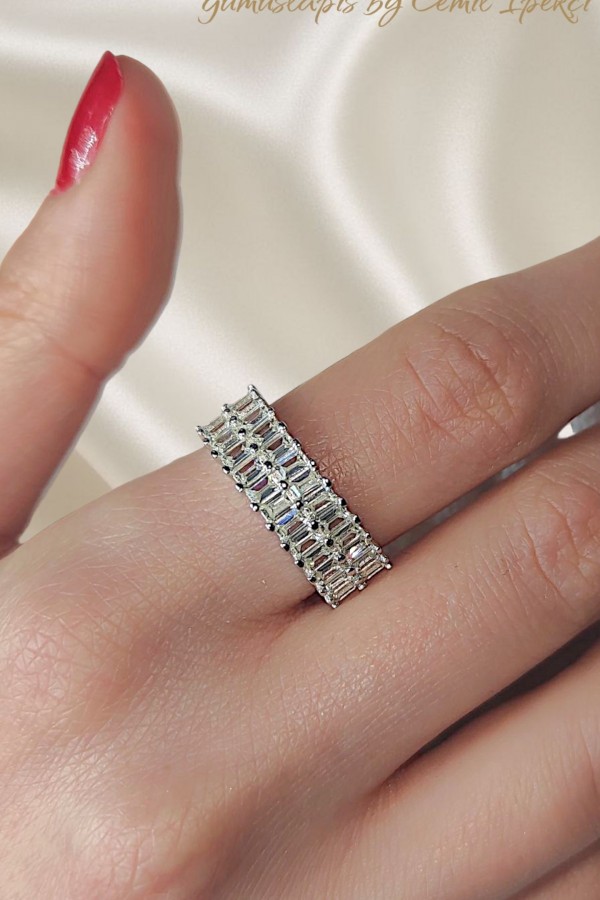 Laboratuvar Pırlantası Taşlı Açık Sarı Renk Gümüş Yüzük 