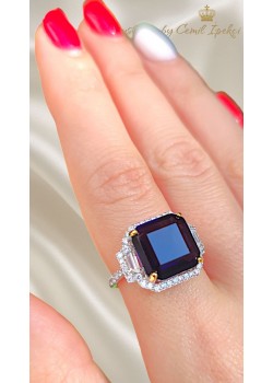 Ametist Taşlı Kare Motif Gümüş Yüzük 