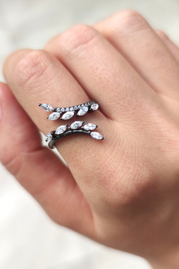 Gümüş Üzeri Özel Siyah Kaplama Yüzük