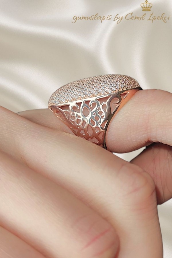 Laboratuvar Pırlantası Taşlı Gümüş Dikdörtgen Yüzük 