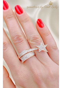 Yıldız Motif Uzun Model Gümüş Yüzük Serisi