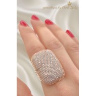 Laboratuvar Pırlantası Taşlı Gümüş Dikdörtgen Yüzük 