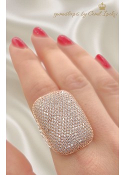 Laboratuvar Pırlantası Taşlı Gümüş Dikdörtgen Yüzük 