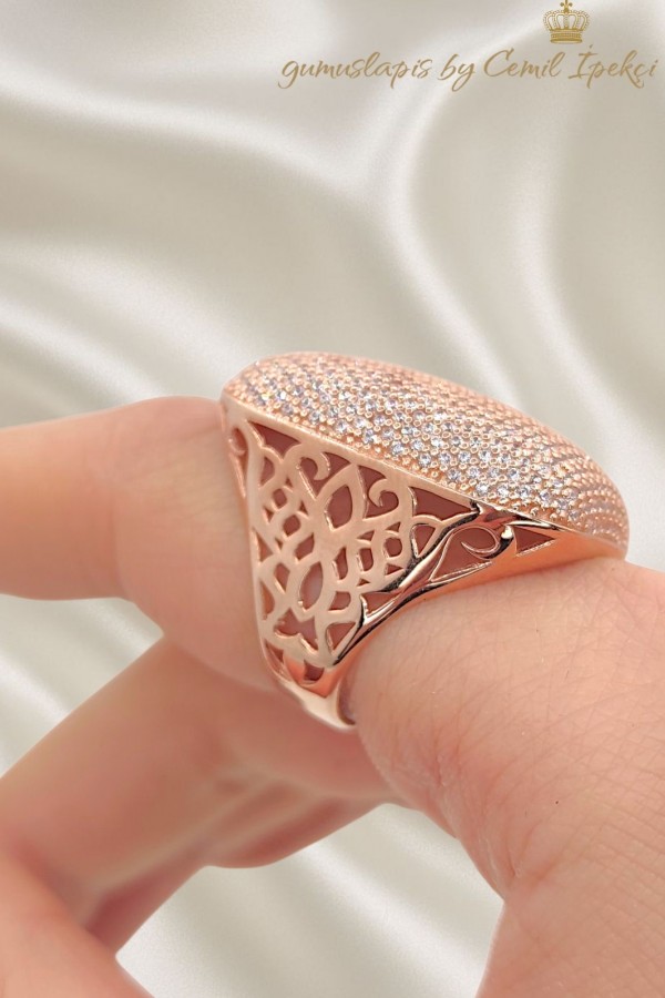 Laboratuvar Pırlantası Taşlı Gümüş Dikdörtgen Yüzük 