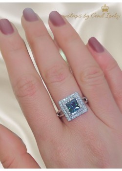 Mistik Kuvars Taşlı Kare Motif Gümüş Yüzük 