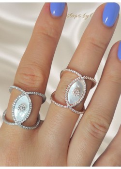 Sedef Taşlı Göz Motif Gümüş Yüzük Serisi 