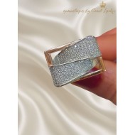 Beyaz Taşlı Gümüş Dikdörtgen Rose Yüzük