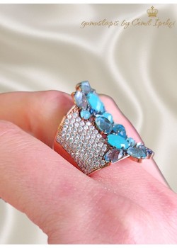 Safir Akuamarin ve Kalsedon Taşlı Gümüş Yüzük