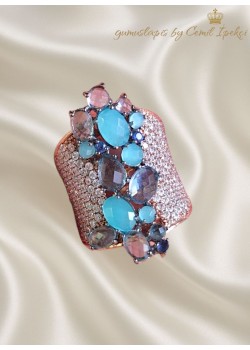 Safir Akuamarin ve Kalsedon Taşlı Gümüş Yüzük