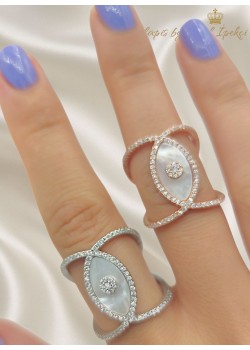 Sedef Taşlı Göz Motif Gümüş Yüzük Serisi 