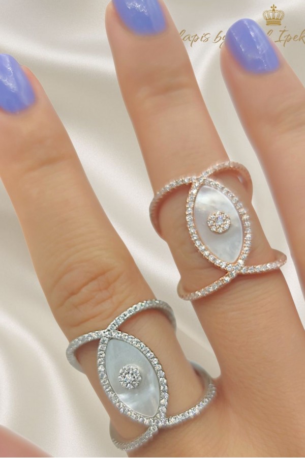 Sedef Taşlı Göz Motif Gümüş Yüzük Serisi 