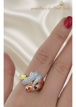 Üç Renkli Elişi Gümüş Yüzük 