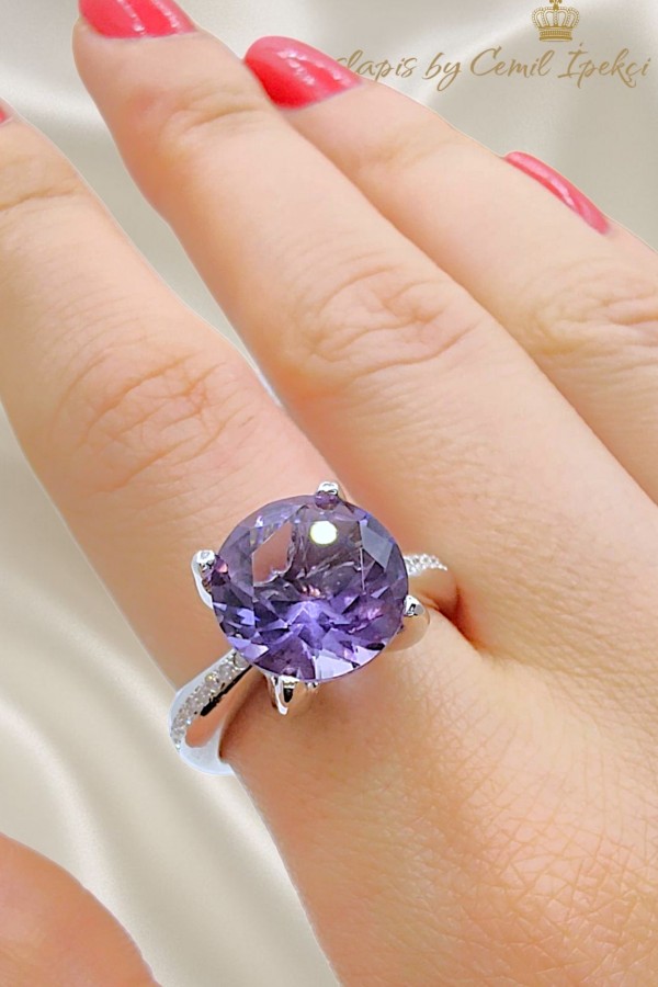 Ametist Taşlı Gümüş Yüzük 