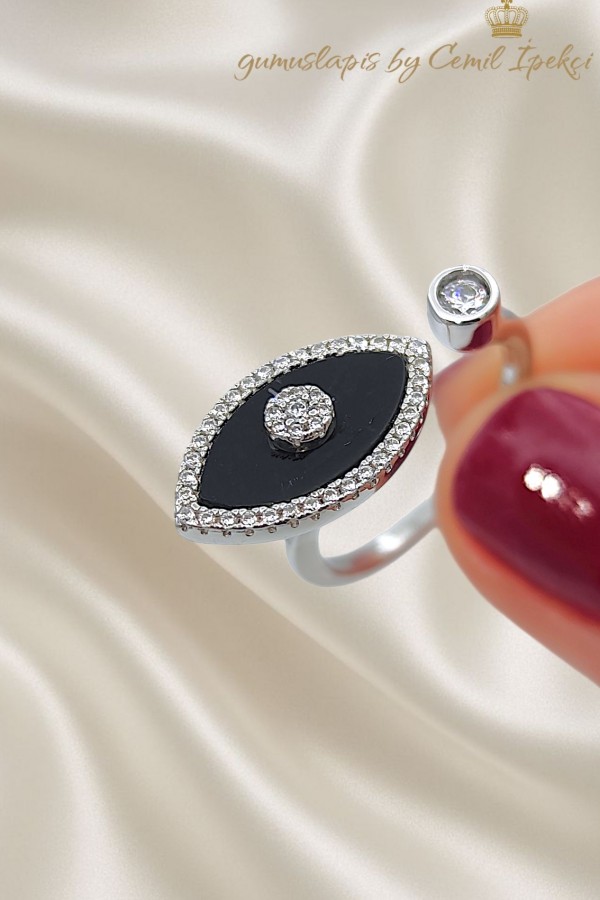 Onix Taşlı Göz Motif Gümüş Yüzük
