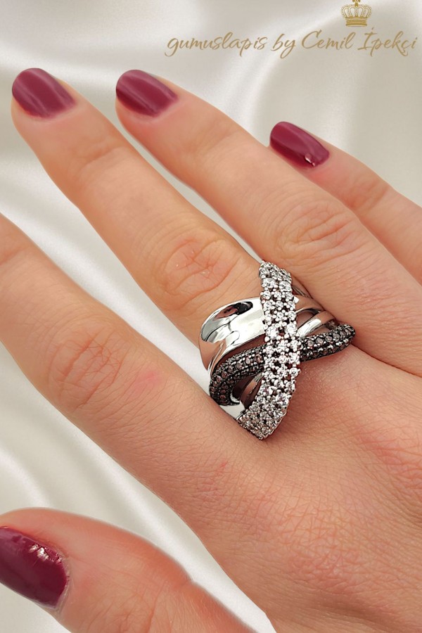 Dumanlı Kuvars Taşlı Gümüş Beyaz Yüzük