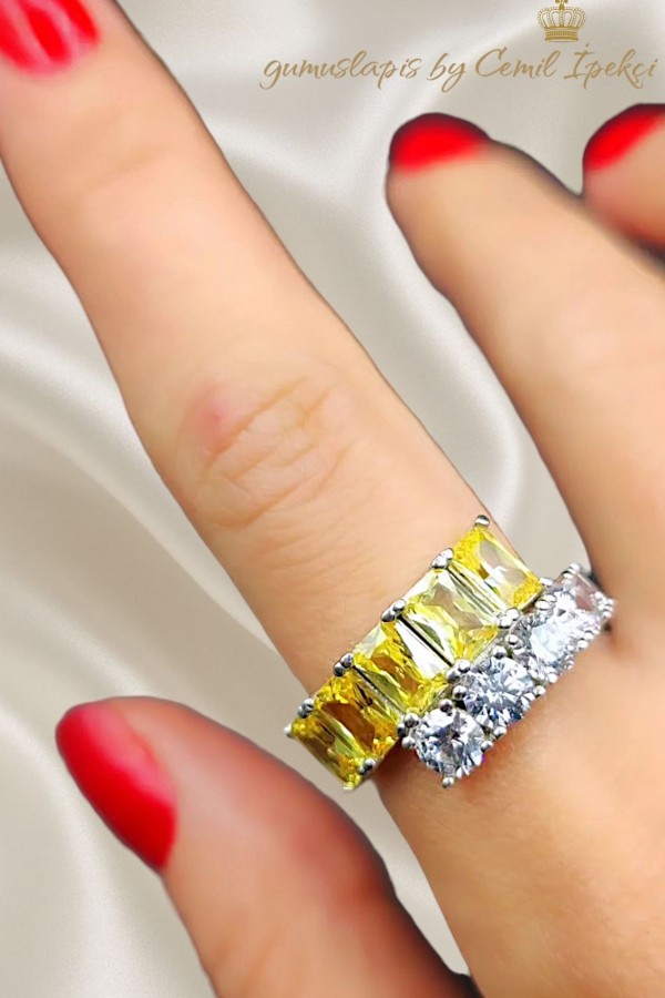 Lab Sarı Safir Taşlı Gümüş Yüzük