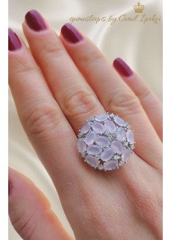 Pembe Kuvars Taşlı Yuvarlak Motif Gümüş Yüzük
