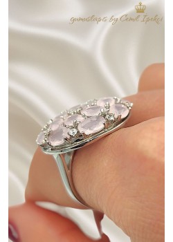 Pembe Kuvars Taşlı Yuvarlak Motif Gümüş Yüzük