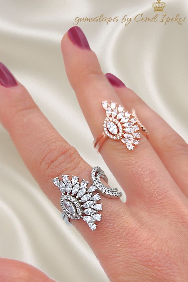 Yelpaze Motif Gümüş Yüzük Serisi