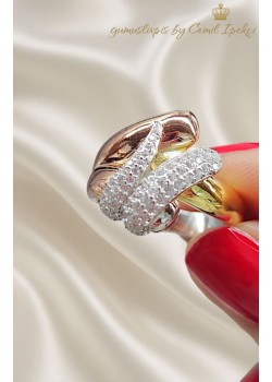 Üç Renkli Elişi Gümüş Yüzük 