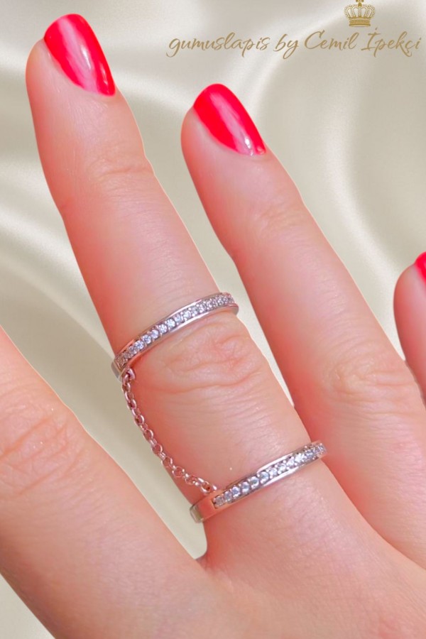 Kendinden Zincirli Gümüş Yüzük 