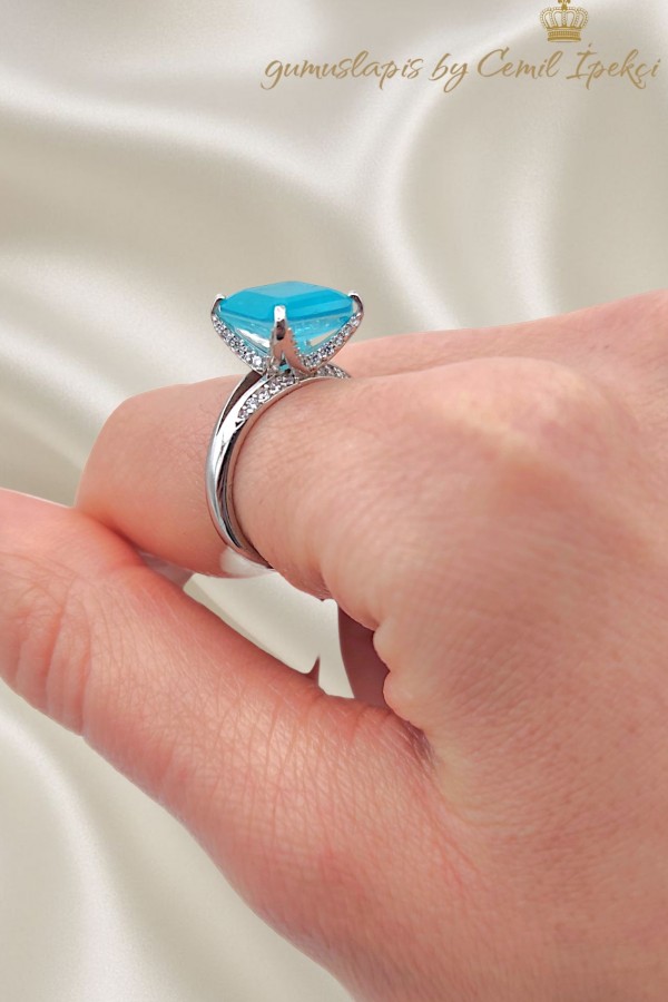 Lab Paraiba Turmalin Taşlı Gümüş Yüzük 