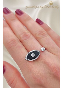 Onix Taşlı Göz Motif Gümüş Yüzük