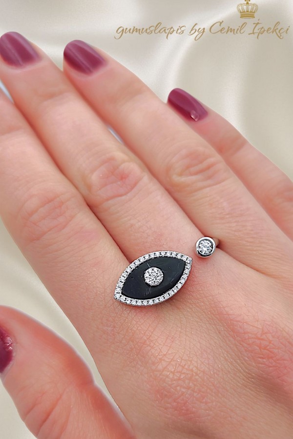 Onix Taşlı Göz Motif Gümüş Yüzük