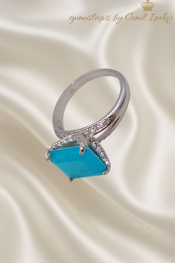 Lab Paraiba Turmalin Taşlı Gümüş Yüzük 