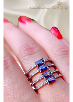 Lab Tanzanit Taşlı Dört Sıra Gümüş Yüzük