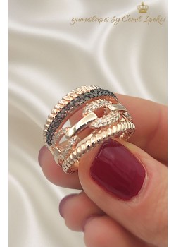 Dumanlı Kuvars Taşlı Zincir Motif Gümüş Yüzük