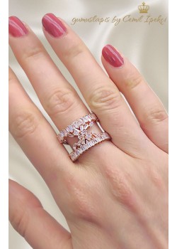 Baget Taşlı Çiçek Motif Gümüş Yüzük