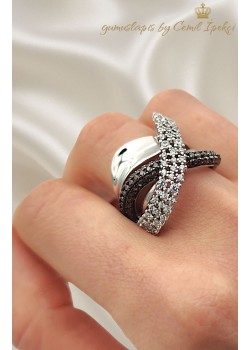 Dumanlı Kuvars Taşlı Gümüş Beyaz Yüzük