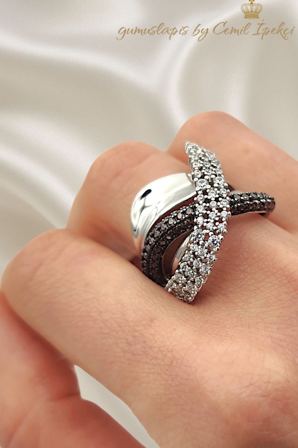 Dumanlı Kuvars Taşlı Gümüş Beyaz Yüzük