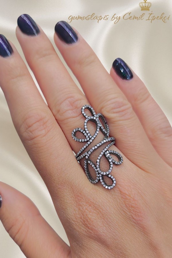 Siyah Kaplama Dalga Motif Gümüş Yüzük