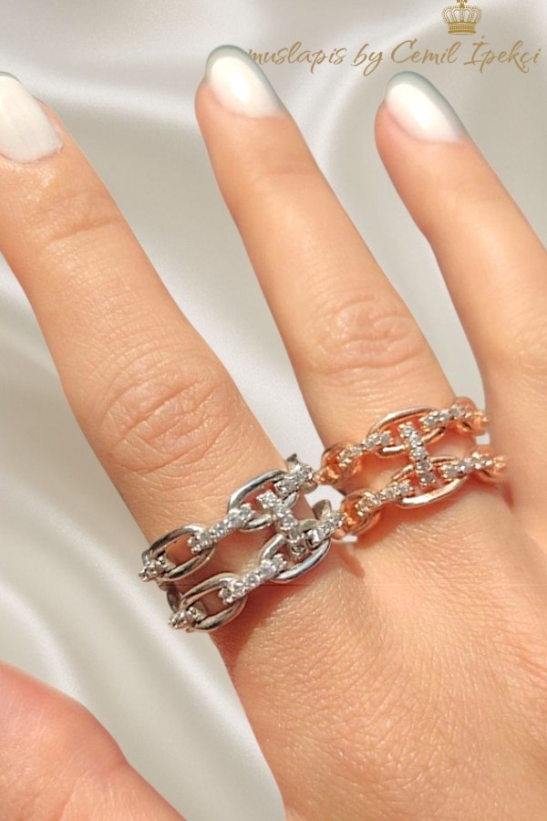 Zincir Motif Gümüş Yüzük Serisi