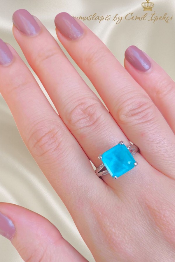 Lab Paraiba Turmalin Taşlı Gümüş Yüzük 