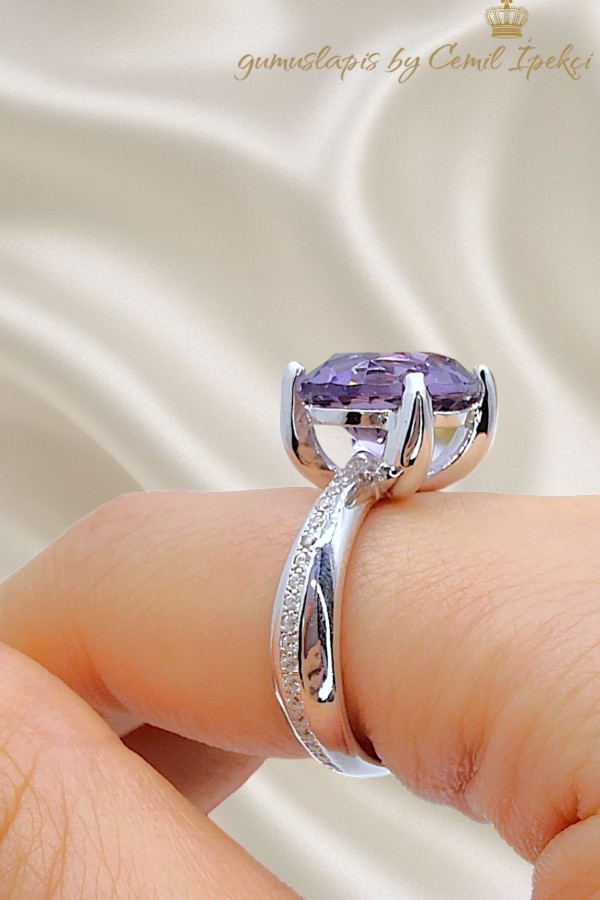 Ametist Taşlı Gümüş Yüzük 