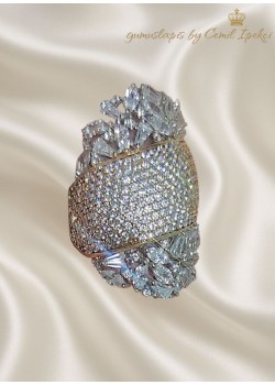 İki Renkli Sarı Beyaz Taşlı Gümüş Yüzük 