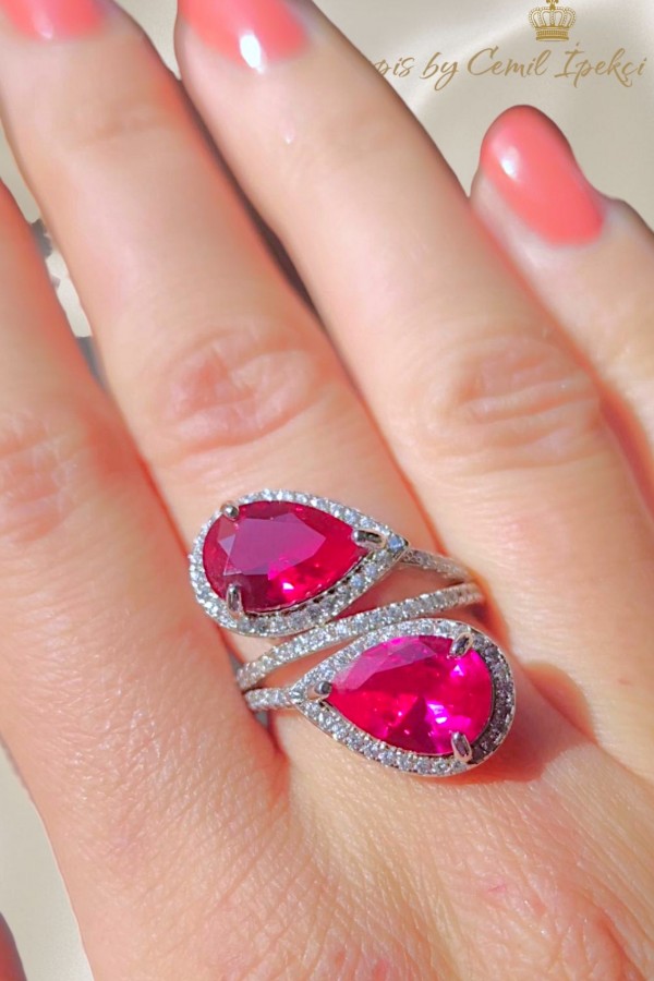 Yakut Taşlı Gümüş Yüzük 