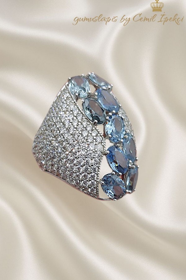 Akuamarin Taşlı Gümüş Yüzük 